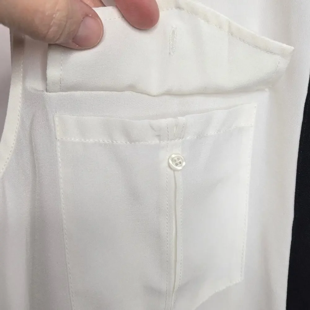JCrew Women's Sleeveless Offwhite Cream Blouse w/ Black Trim Pockets NWT Size 16